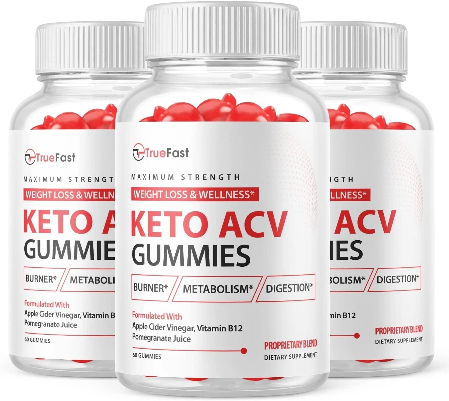 3 Pack- True Fast ACV Gummies, Weight Loss, Fat Burner, Appetite Suppressant-180