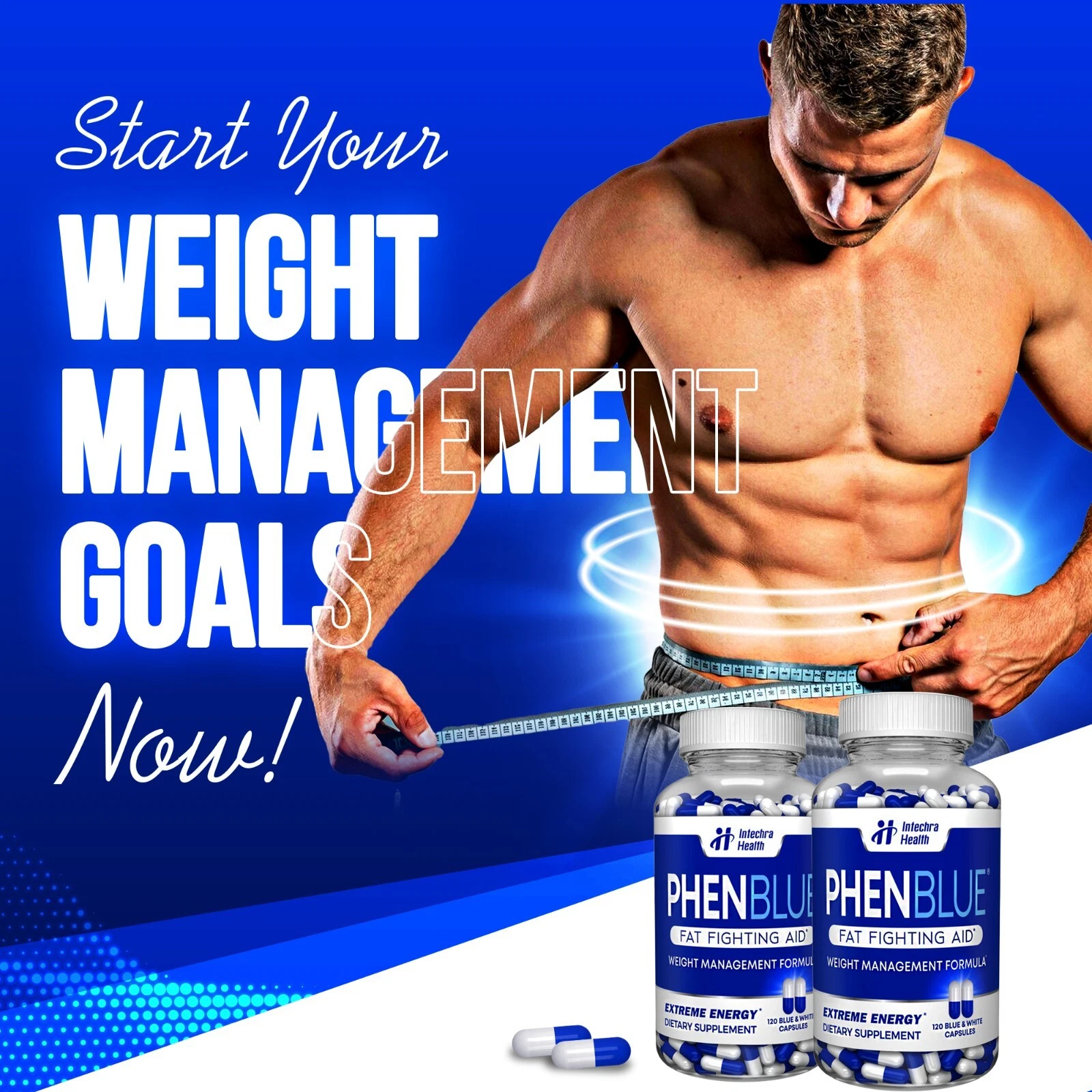 PHENBLUE Diet pills with Full Energy Support Formula 120 Blue/White Capsules