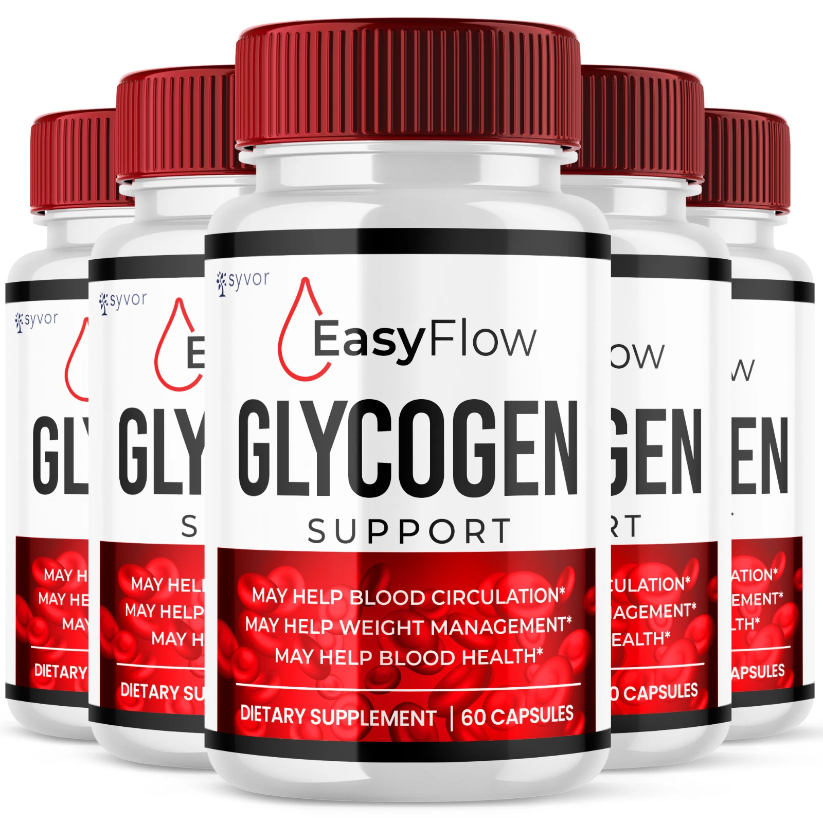 (5 Pack) Easy Flow Glycogen, Blood Sugar Health Support Formula, 300 Capsules