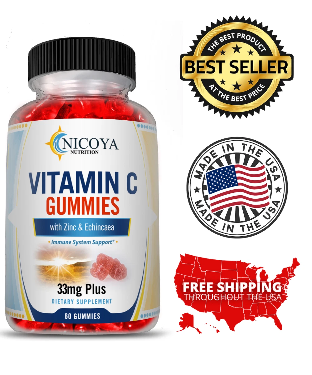 Vitamin C Immune Gummies 33mg+ w/ Zinc & Echinacea for Immunity & Heart Function