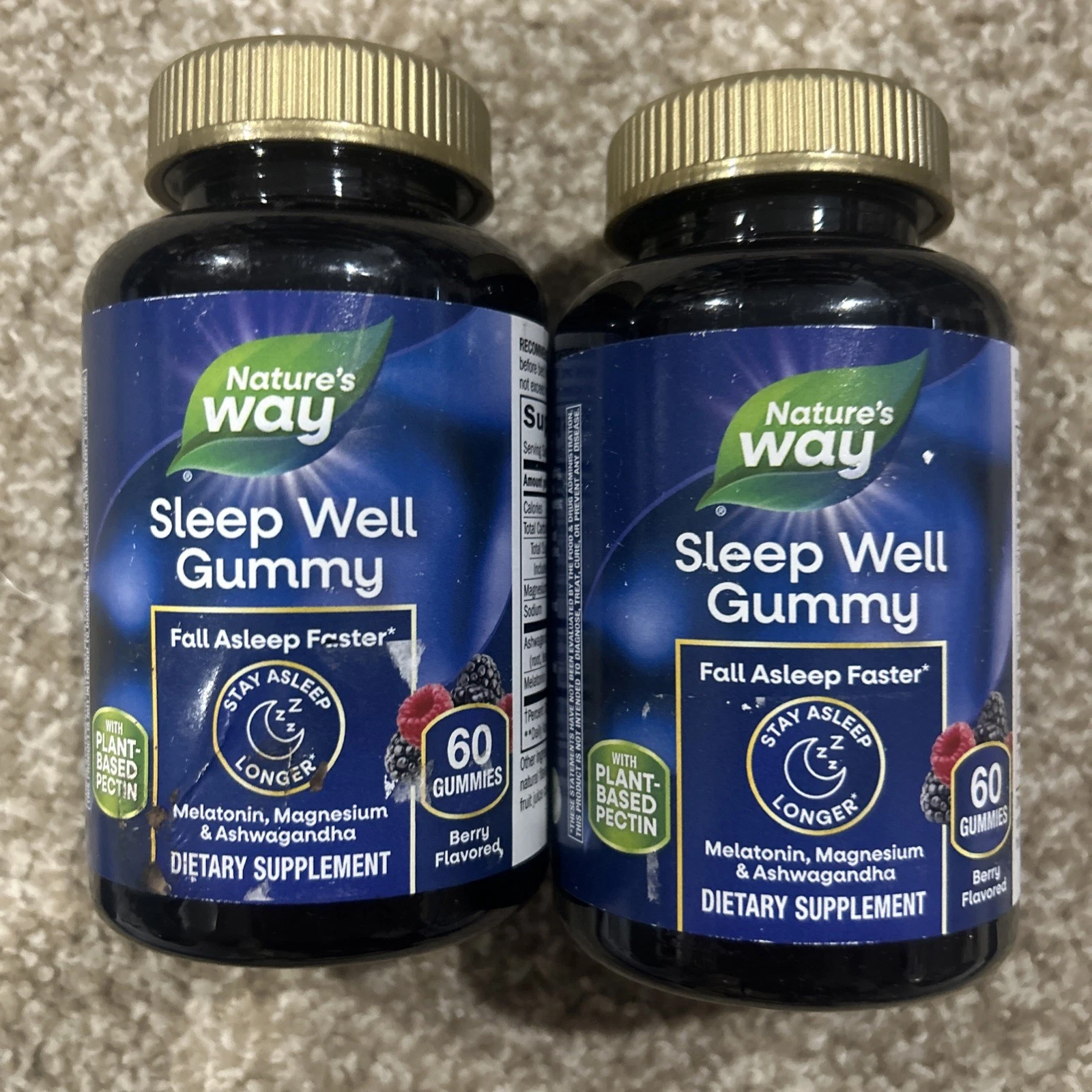 Natures Way Sleep Well Gummy - 60 Piece Berry Flavored 5mg Lot Of 2