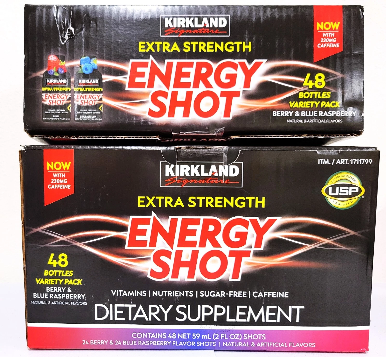 Kirkland Signature Extra Strength Energy Shot Variety, 2 Ounce Bottle -2 Packs