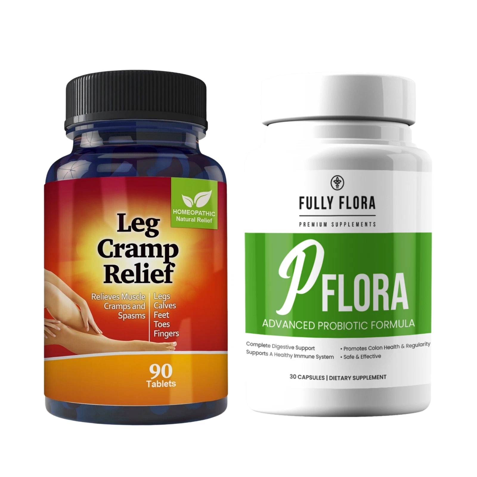 Leg Cramps Muscle Spasm Relief Pill & PFLORA Probiotic Immune Health Supplements