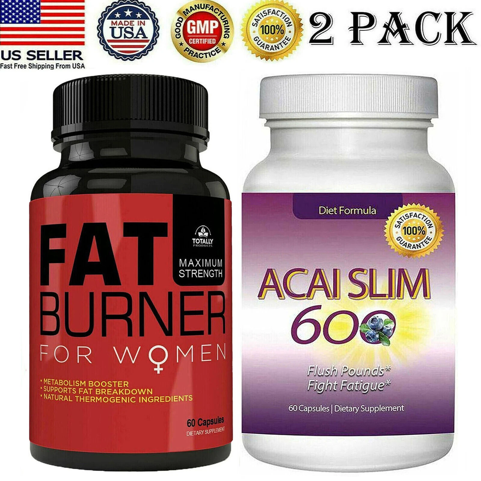 Women Fat Burner Metabolism Boost Pills Acai Berry Slim Weight Loss Supplements