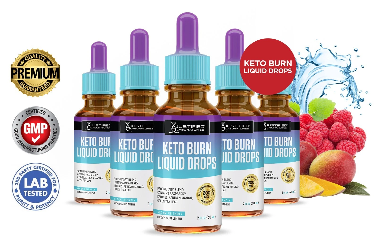 Keto Burn Liquid Keto Drops Proprietary Blend of Raspberry Ketones 5 Bottles
