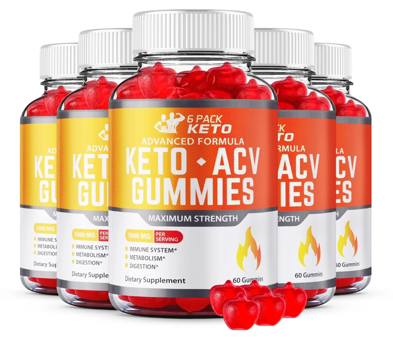 6Pack Keto ACV Gummies Gluten-Free Dietary Supplements (300 Gummies) 5 PACK