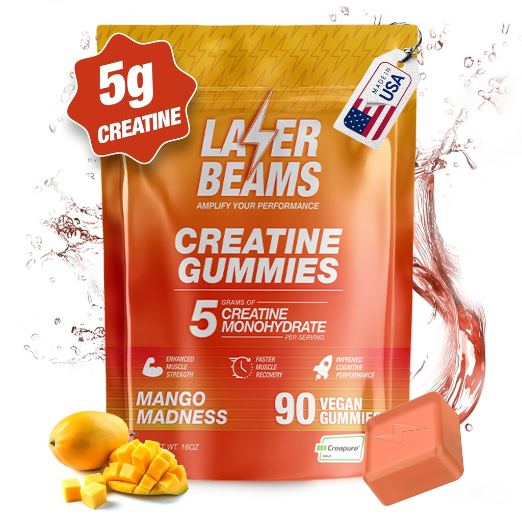 Laser Beams Creatine Monohydrate Gummies - 5g Creapure Creatine per Serving -...