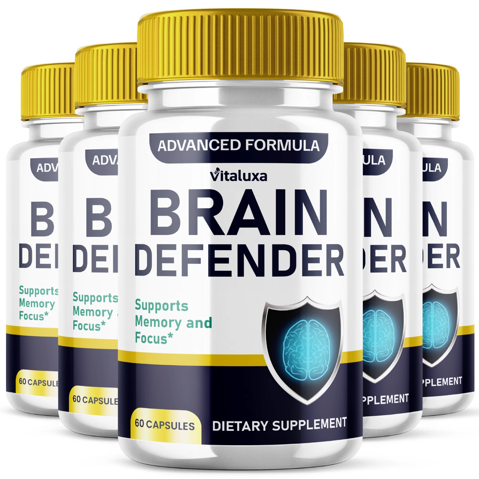 (5 Pack) Brain Defender Memory Support Capsules Cognitive Formula (300 Capsules)