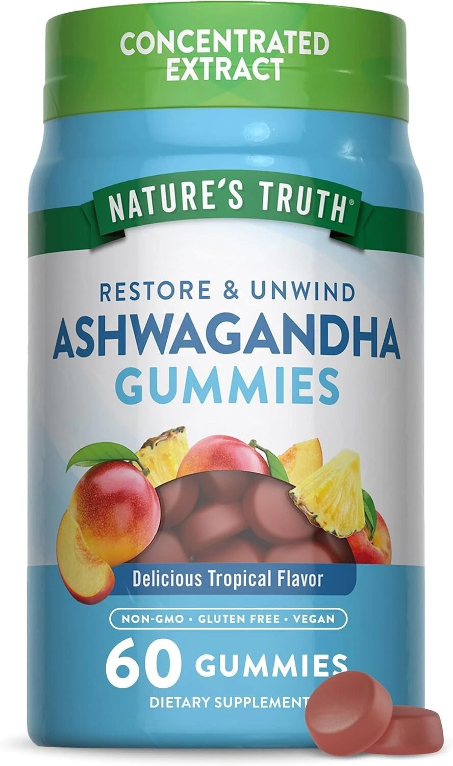 Nature's Truth Restore&Unwind Ashwagandha, Tropical 60 Gummies 840093116468VL