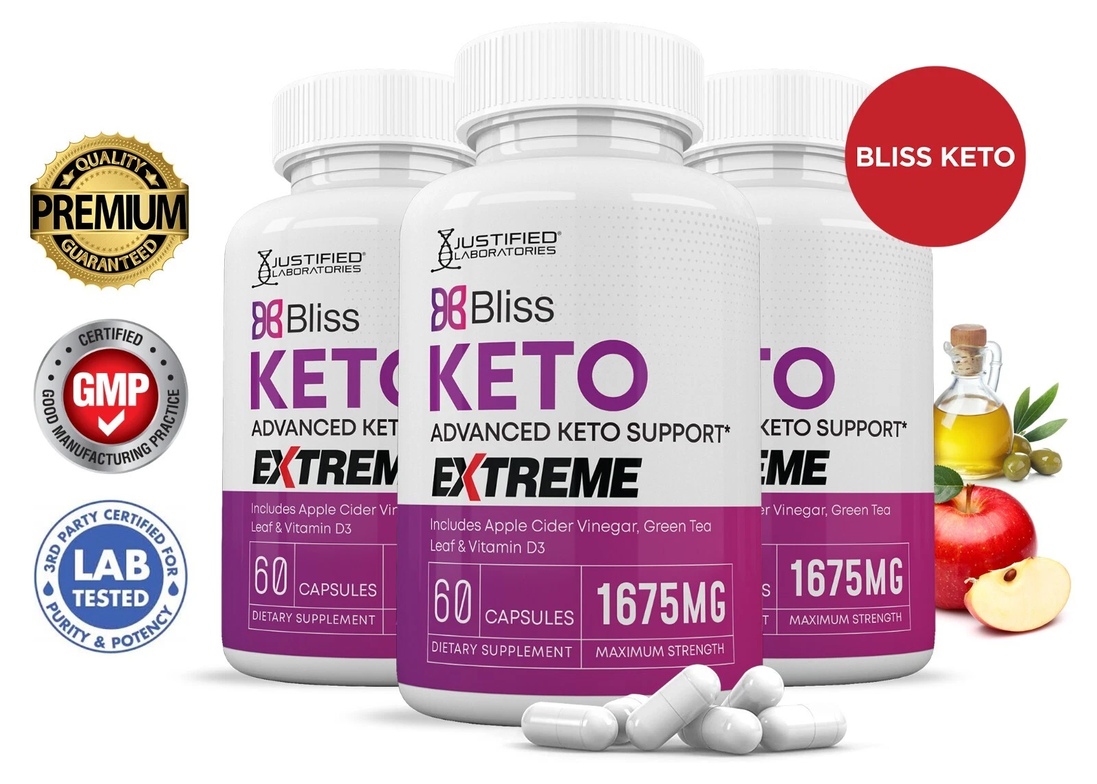 Bliss Keto ACV Extreme Pills 1675 MG Stronger Than Gummies Keto Support 3 Pack