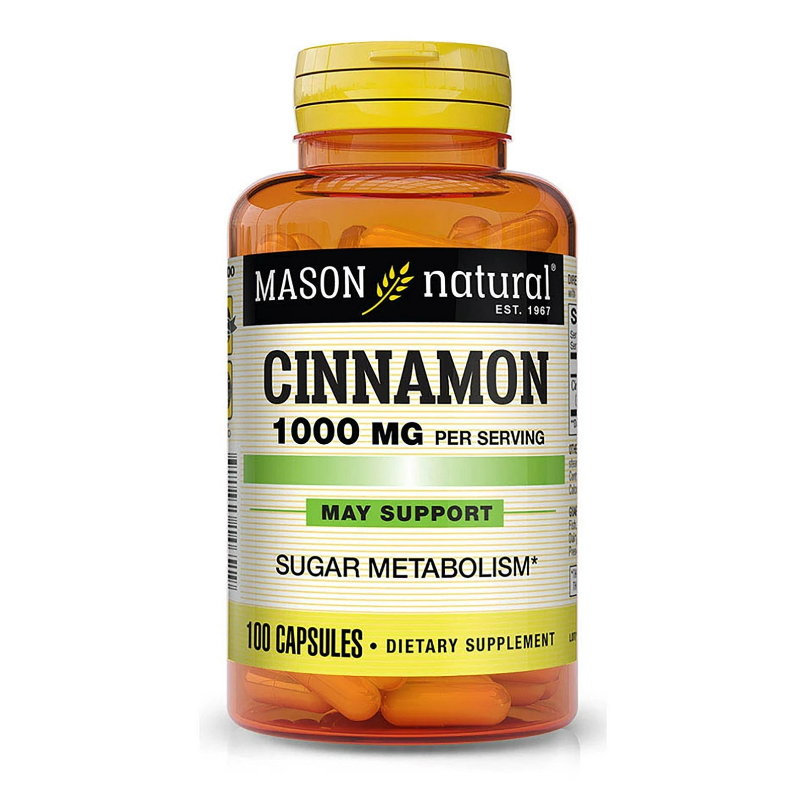 Mason Natural Cinnamon 1000 mg - Healthy Blood Sugar Metabolism 100 ct Pack of 6