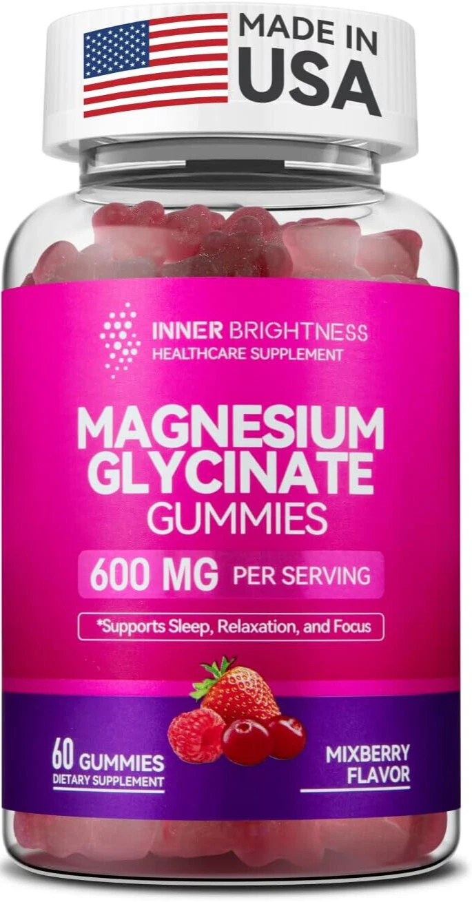 Magnesium Glycinate Gummies 600mg, Non-GMO, Gluten-Free, Magnesium Gummies
