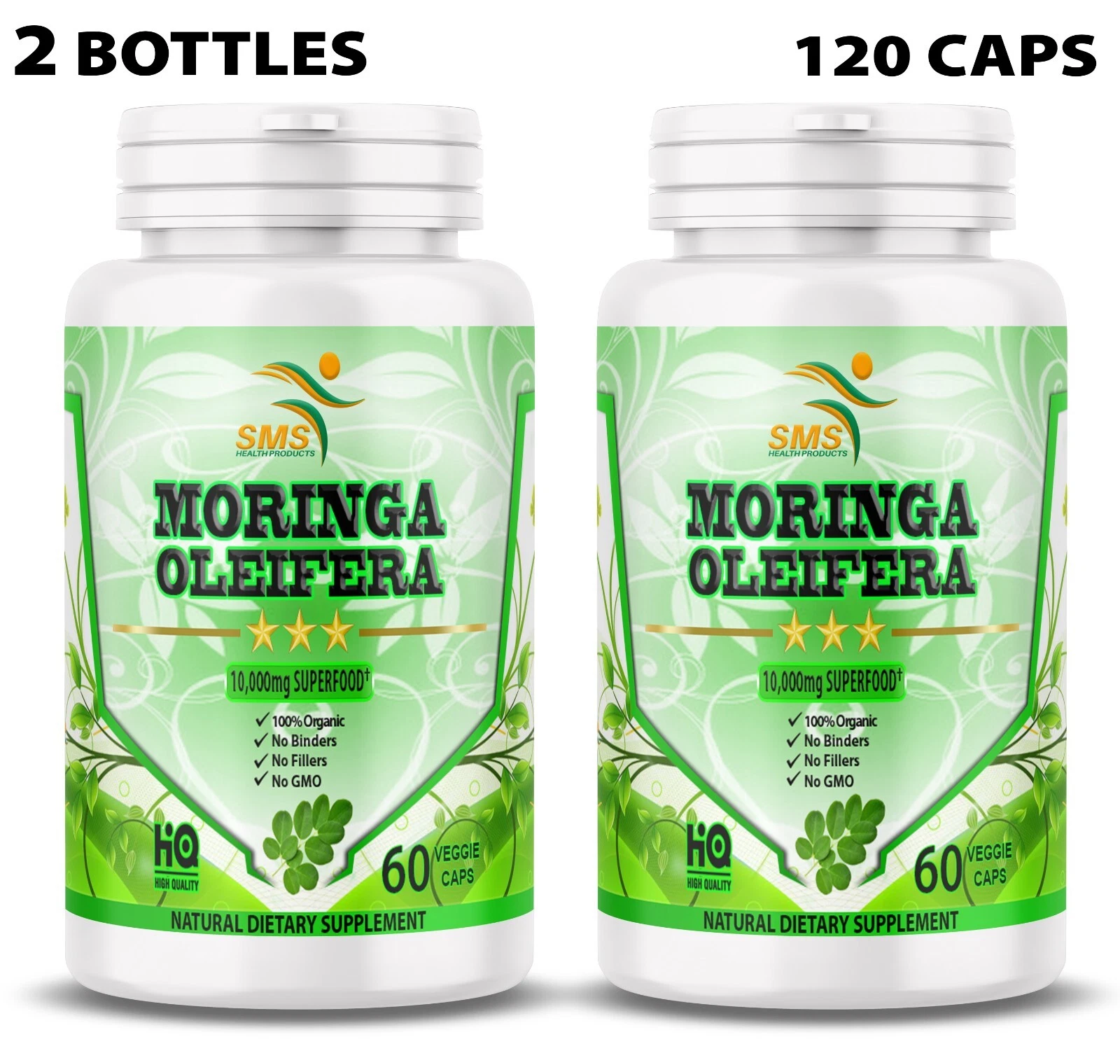 2 x Moringa Oleifera Organic Leaf Extract 10,000mg Serving 100% Pure Capsules