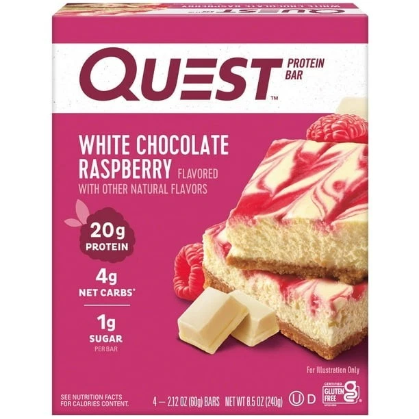 Protein Bar, White Chocolate Raspberry, 20g Protein, Gluten Free, 4 Count (1PK).
