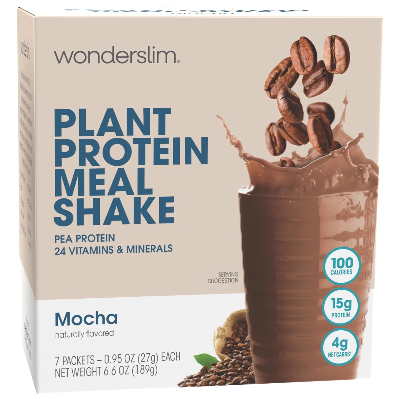 Wonderslim Plant Based Meal Replacement Shake, Mocha, 15G Protein...(7Ct)