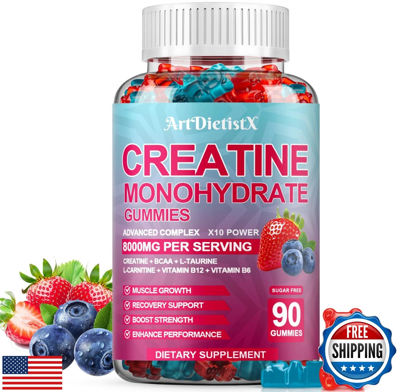 Creatine Monohydrate 8000mg Gummies with BCAA, L-Carnitine, Taurine and Vitam