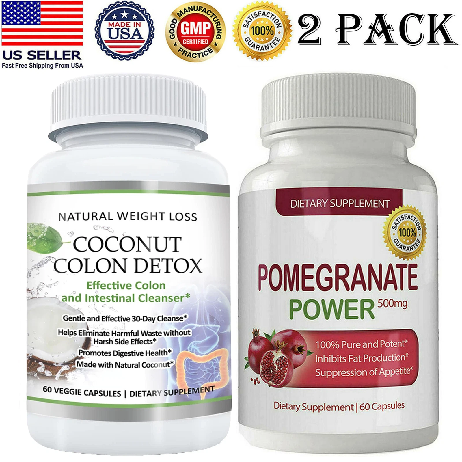 Coconut Colon Cleanse Detox Pills & Pomegranate Extract Weight Loss Supplement