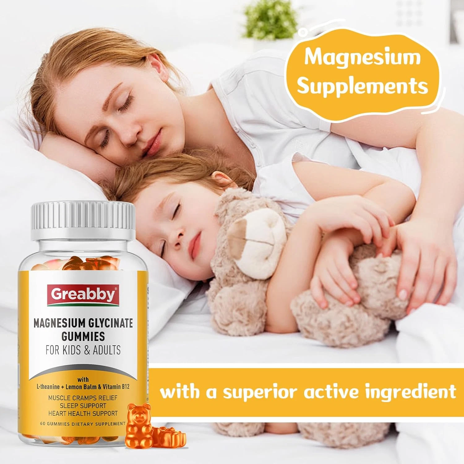 Magnesium Glycinate Gummies for Kids & Adults - Magnesium Glycinate 300Mg Che...