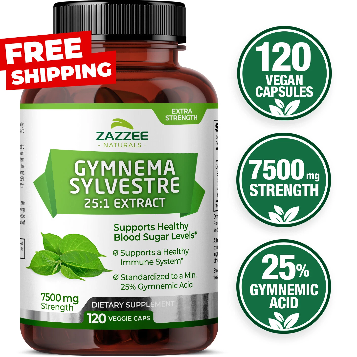 Zazzee Gymnema Sylvestre 25:1 Extract, 7500 mg Strength, 25% Gymnemic Acid