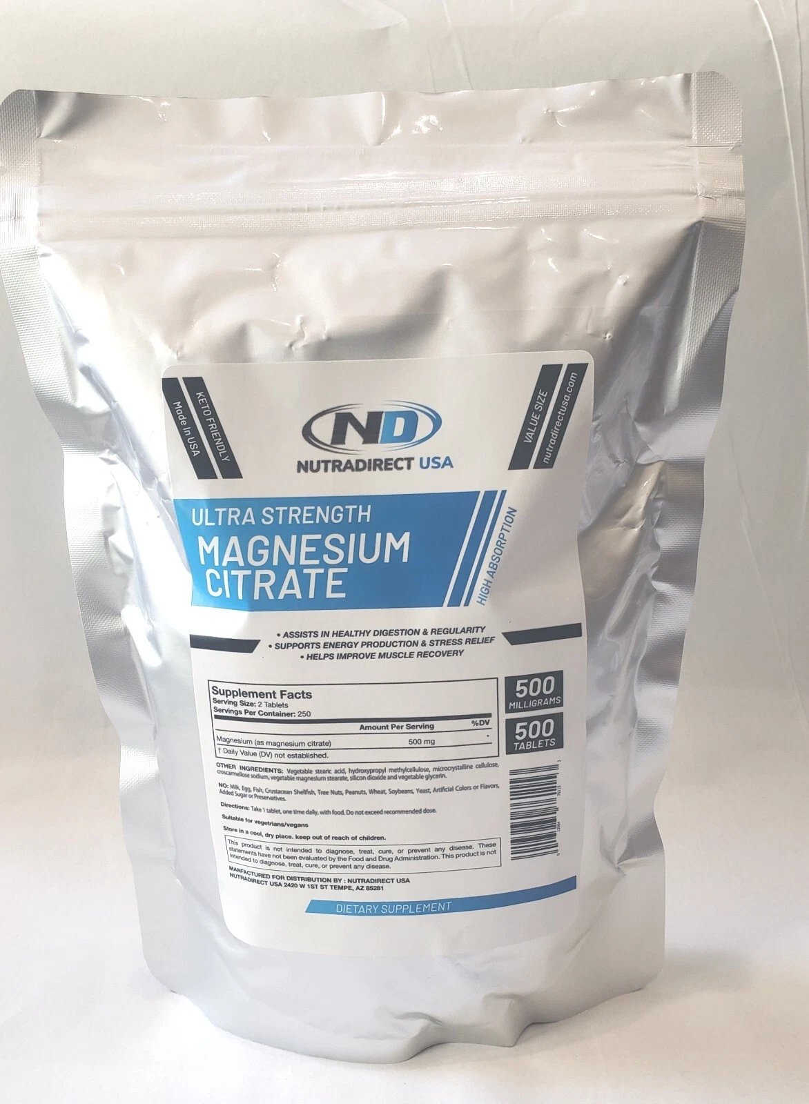 Magnesium Citrate 500mg - 500 Tablets EXP: MARCH 2027