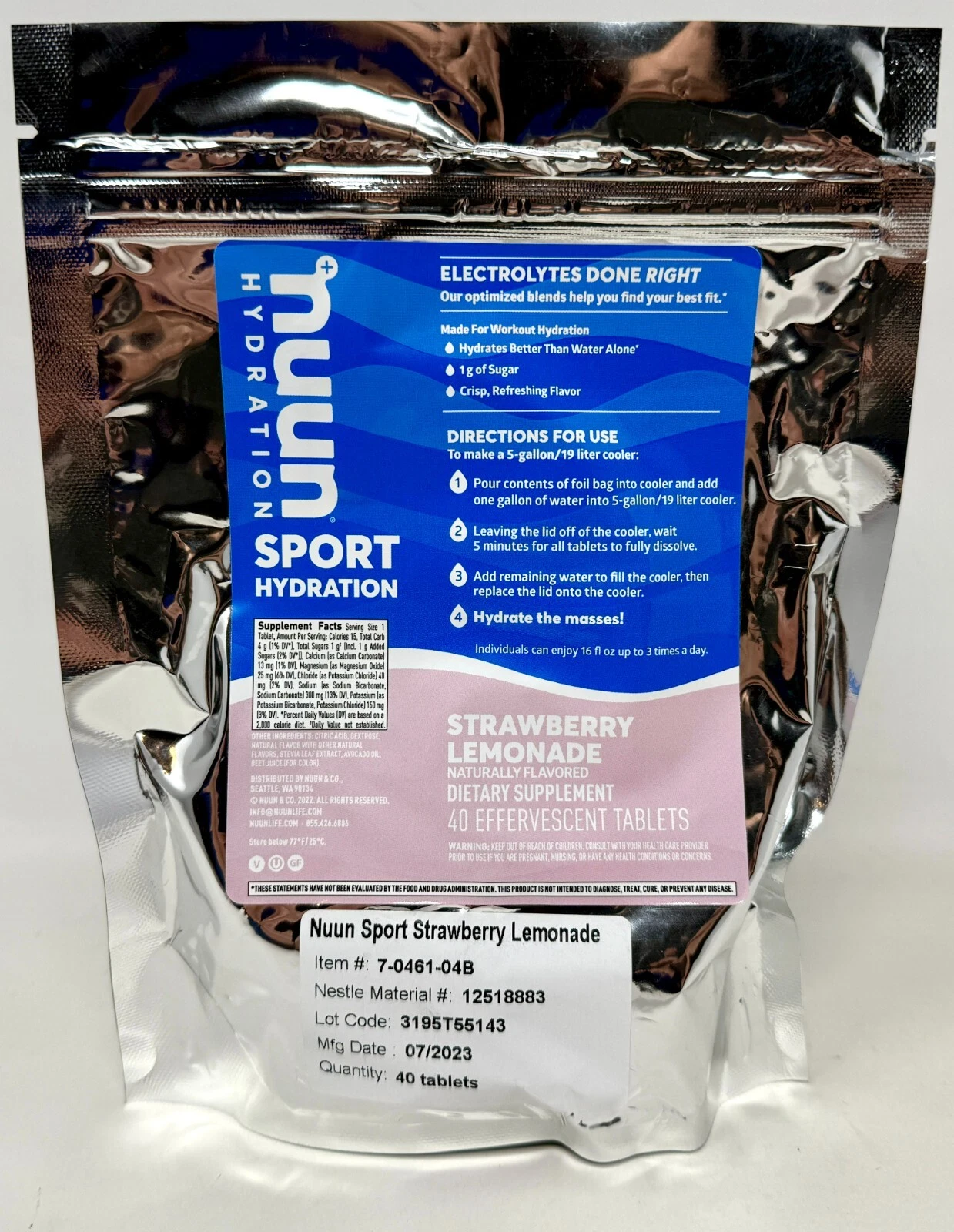 Nuun Hydration Sport Tabs Strawberry Lemonade 40 Tabs Bulk or Individual Use Bag