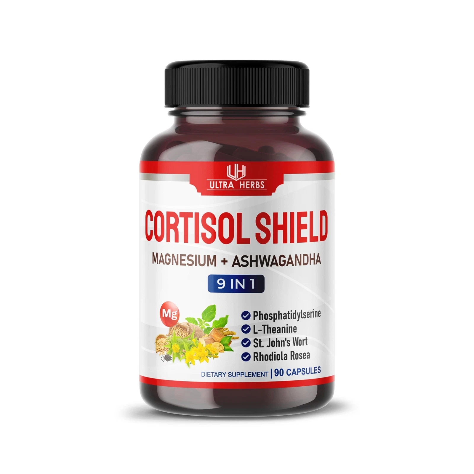 CORTISOL SHIELD 9 in 1-15,250mg Magnesium + Ashwagandha with Phosphatidylseri...