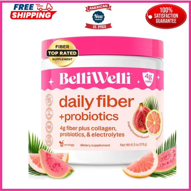 Belliwelli Daily Fiber Supplement Powder with Collagen, Probiotics & Electrolyte