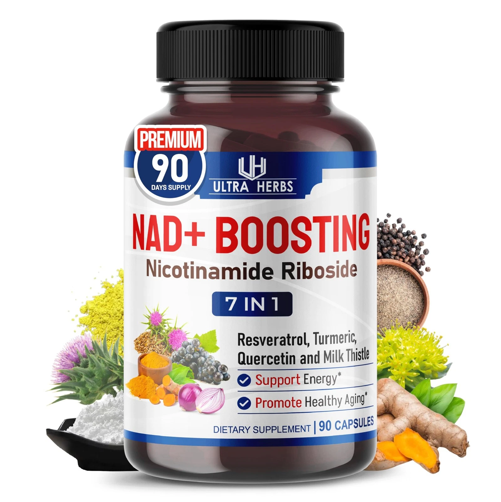 NAD+ with Nicotinamide Riboside NR, Trans Resveratrol, Quercetin - Support Ce...