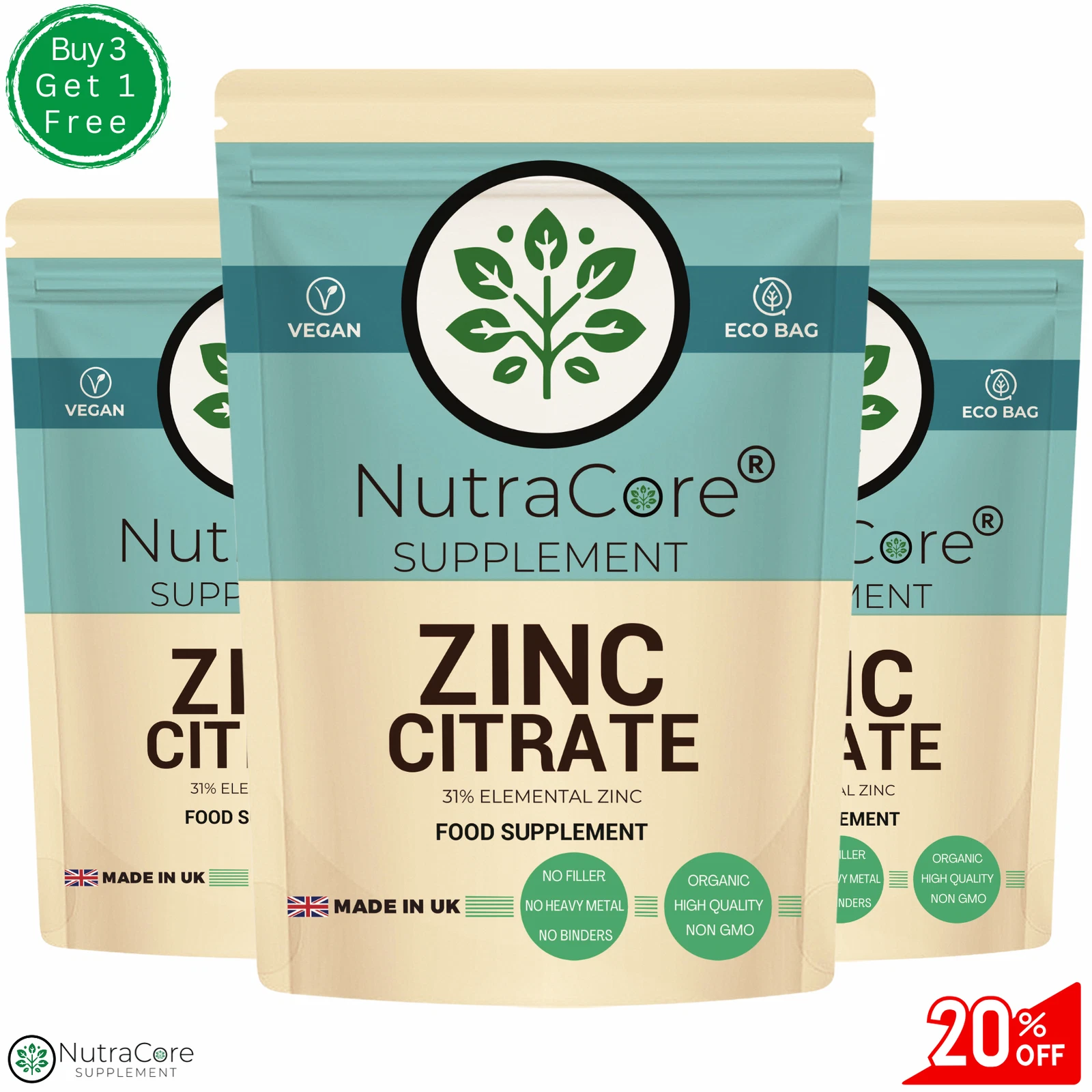 Zinc Citrate 500mg Capsules High Strength Natural Supplement Vegan & Effective