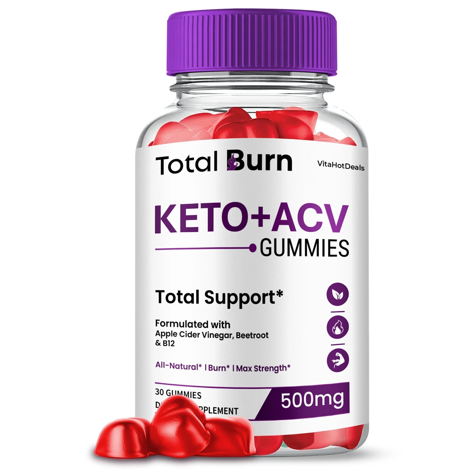 Total Burn Keto + ACV Gummies Supplement, Max Strength Formula (1 Pack)