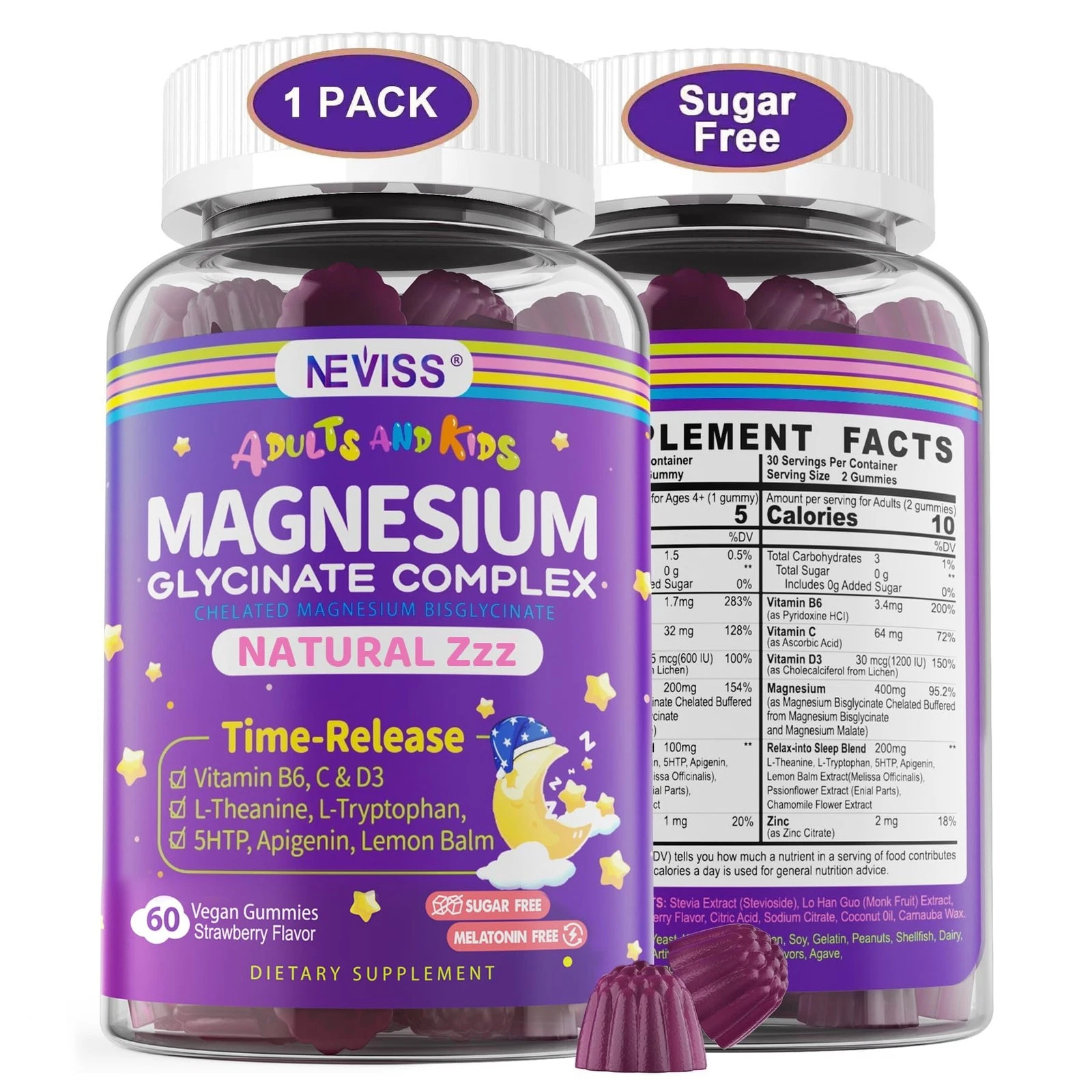 Magnesium Glycinate Gummies for Adults & Kids 4+, Sugar Free Magnesium Bisglycin