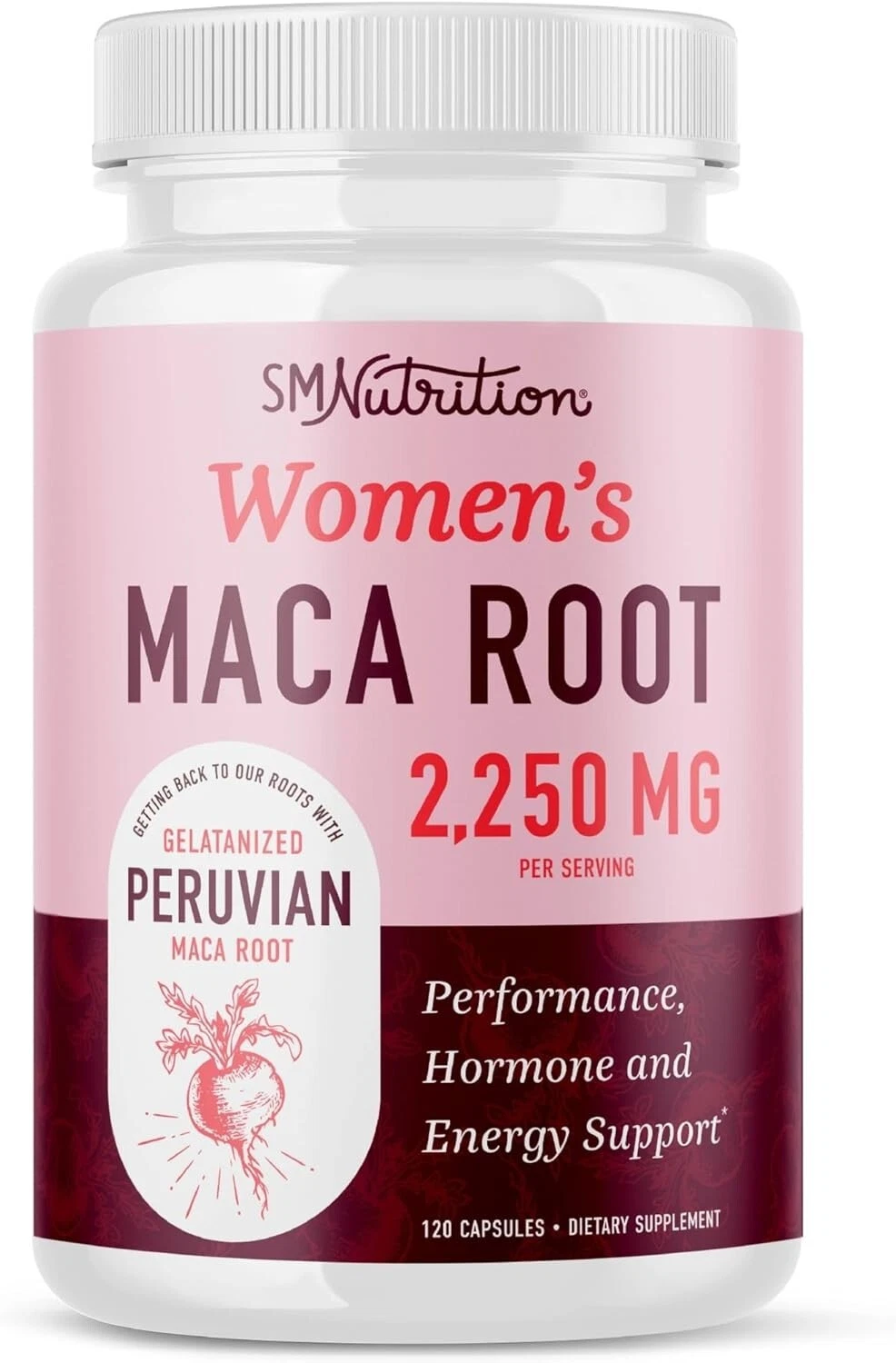 SM Organic Maca Root Capsules for Women Peruvian Maca 2250MG Extra Strength 120c