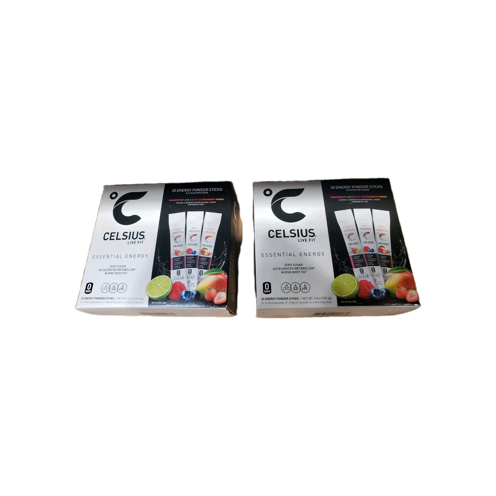 Celsius Essential Energy Powder Sticks Dragonfruit Lime 2 Boxes 60 Sticks Total