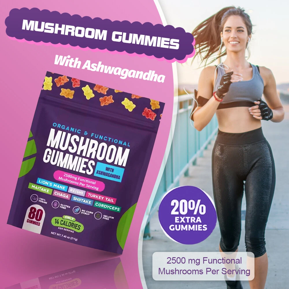 1-3PCS Natural Mushroom with Ashwagandha-Nutritional Supplement- 80 Gummies