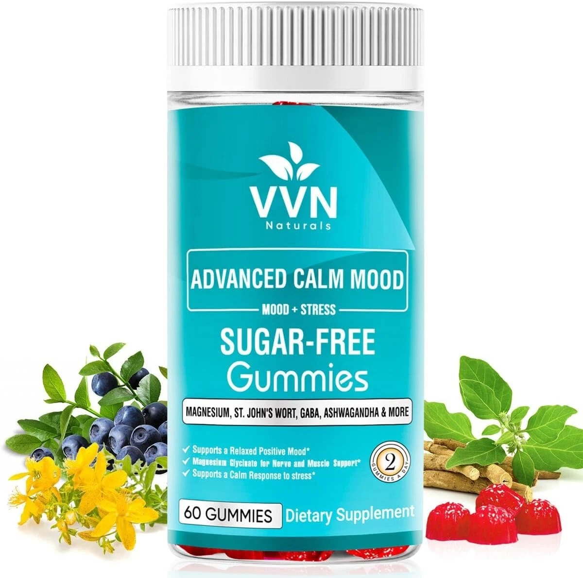 Sugar Free 22 in 1 Calm Mood Gummies St. John's Wort, 5-HTP, GABA, Ashwagandha|
