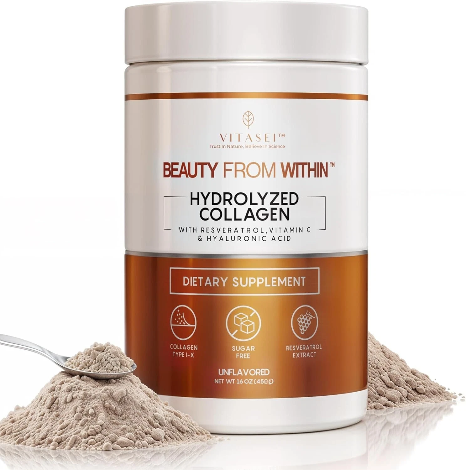 Hydrolyzed Collagen Peptides Powder with Vitamin C & Resveratrol Hair Skin Nails
