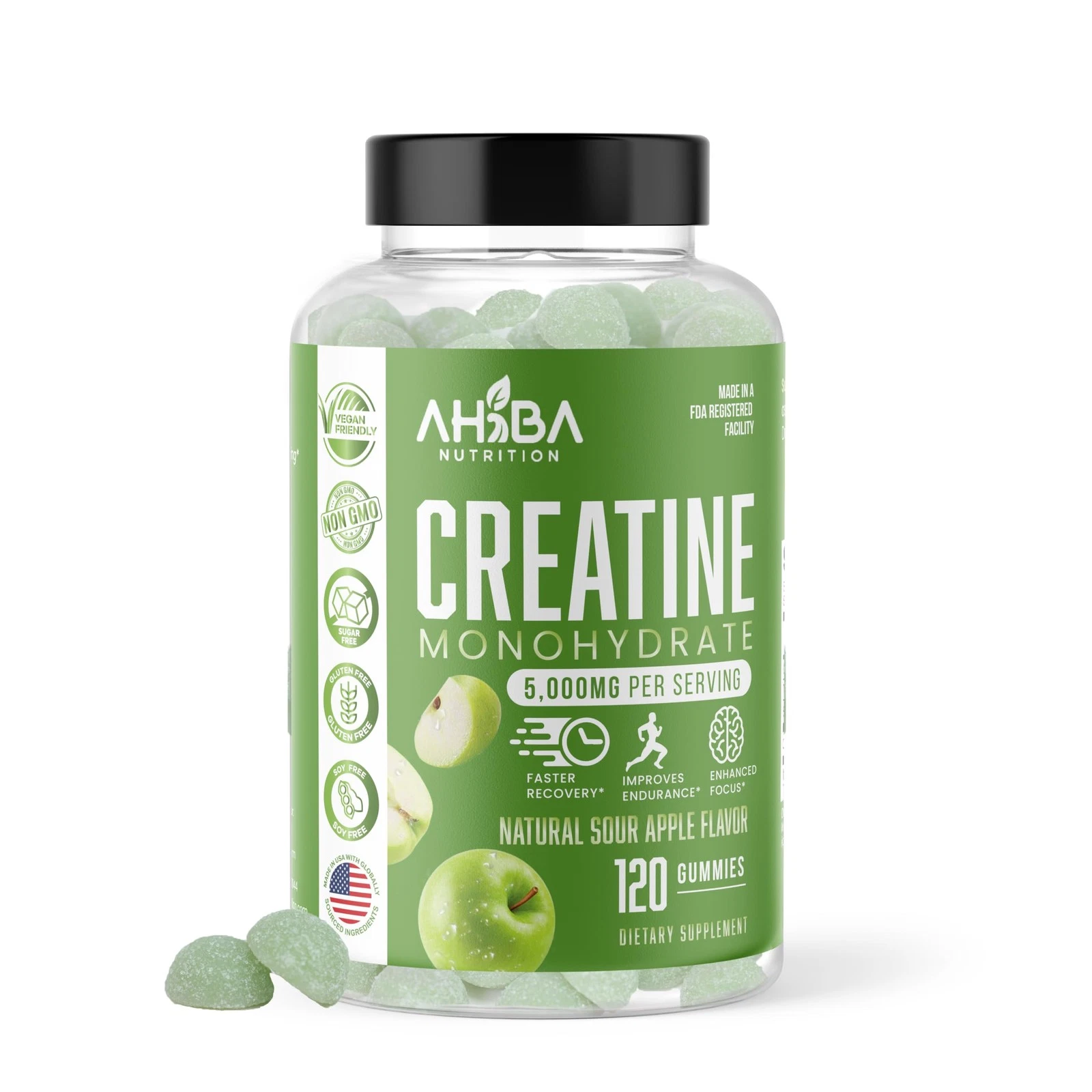 Creatine Monohydrate Gummies 5g per Serving, chewable, Vegan, Non-GMO, Sugar-...