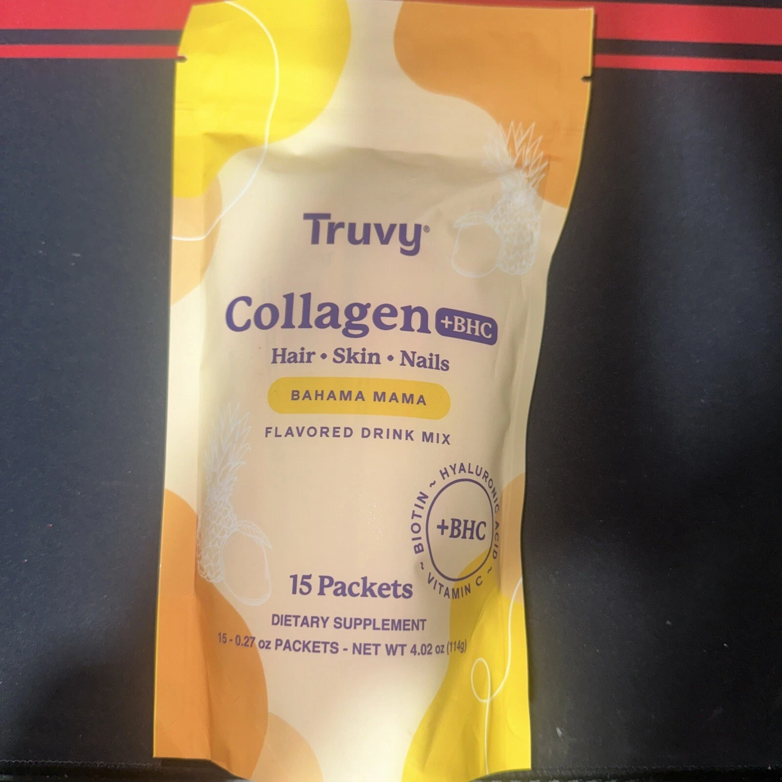 Truvy Collagen +BHC Hair Skin Nails Bahama Mama - 15 Packets - New!