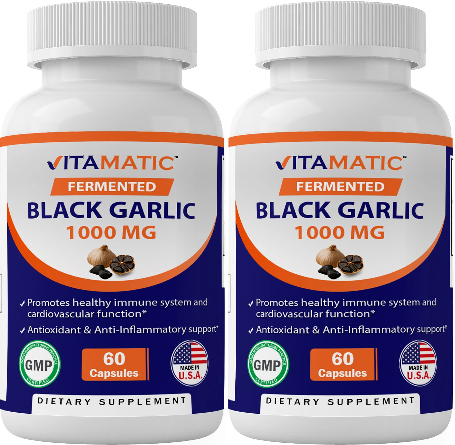 2 Pack - Vitamatic Fermented Black Garlic Extract 1000 mg 60 Capsules Non-GMO