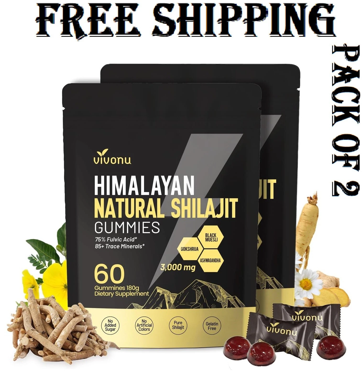 Shilajit Gummies, Shilajit micronutrient supplement, Himalayan premium Pack of 2