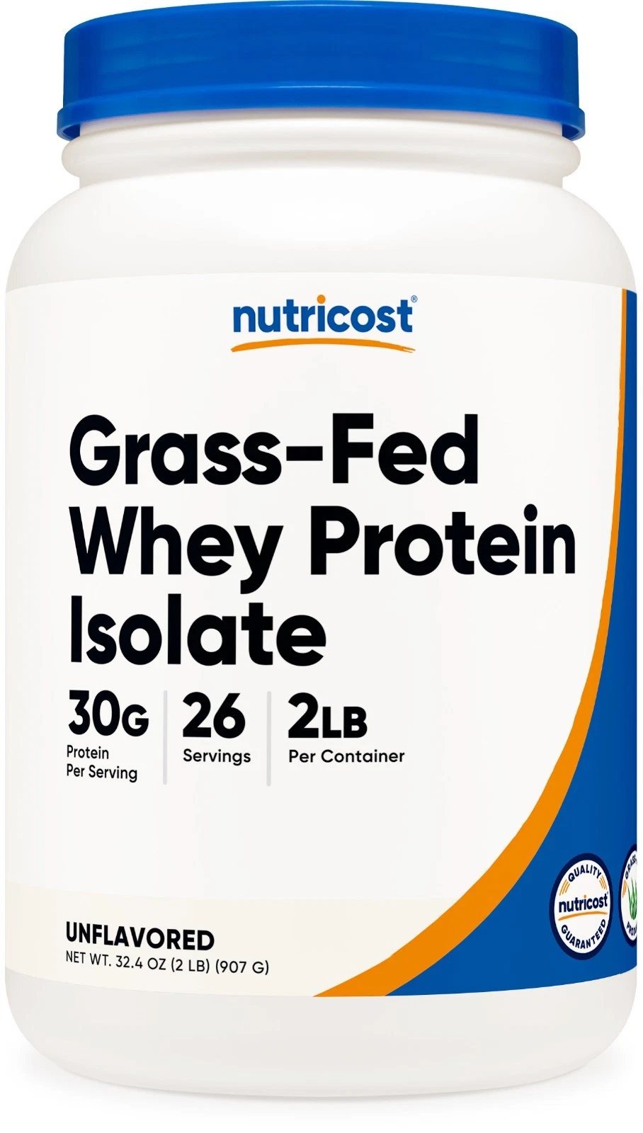 Nutricost Grass-Fed Whey Protein Isolate (Unflavored) 2LBS