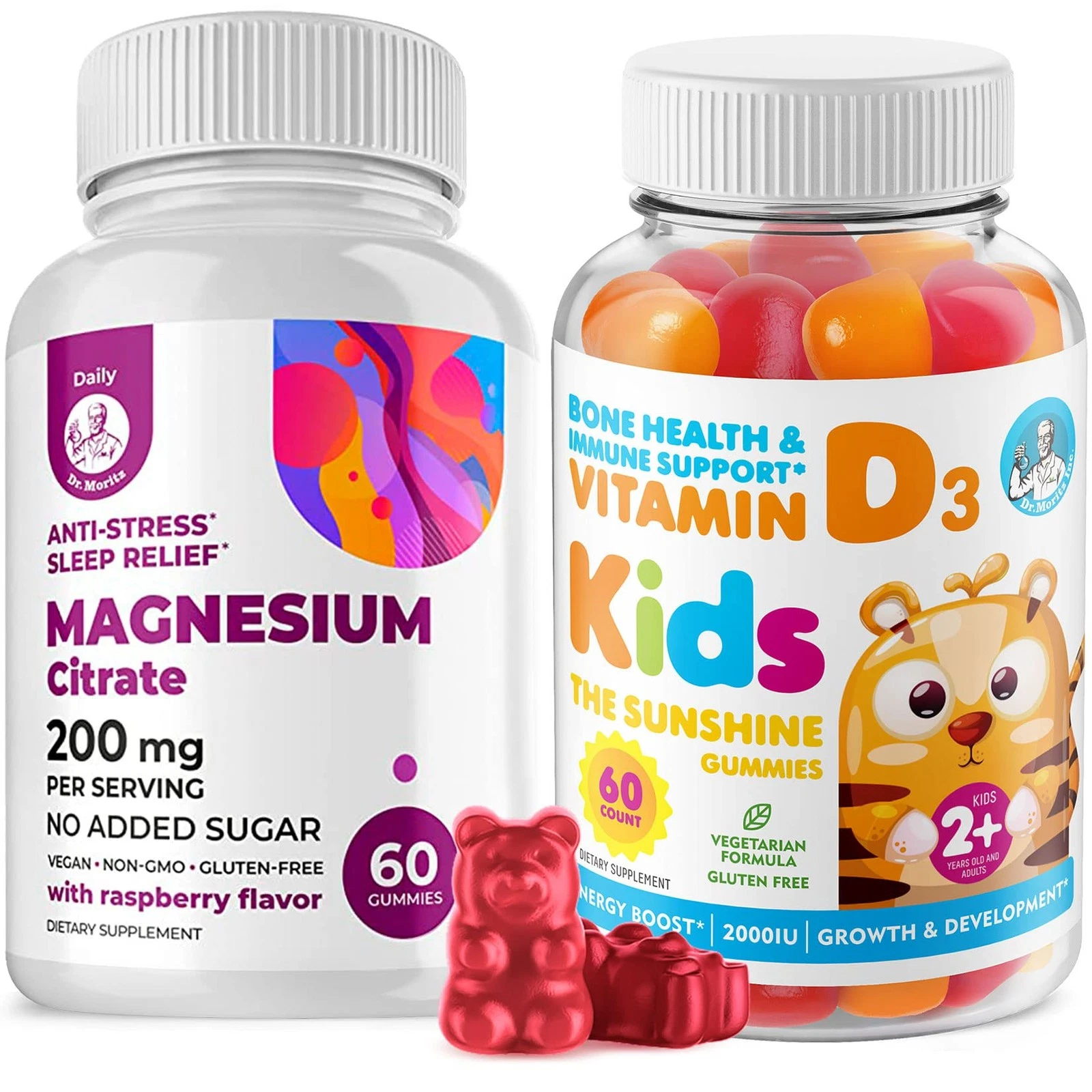 Vitamin D Gummies for Kids&Adults 2000 IU and Magnesium Gummies - Healthy