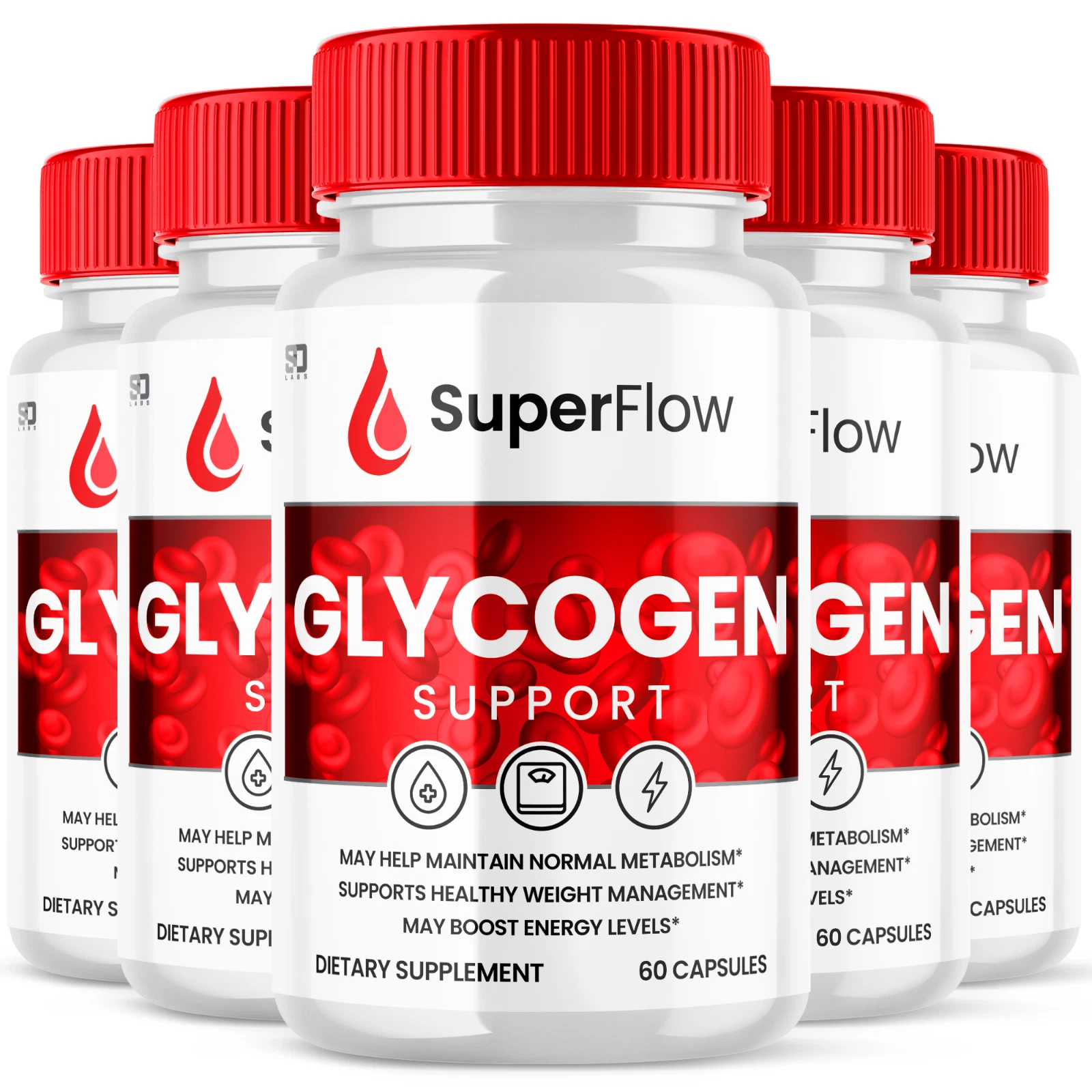 (5 Pack) Super Flow Glycogen, Blood Sugar Health Support Formula, 300 Capsules