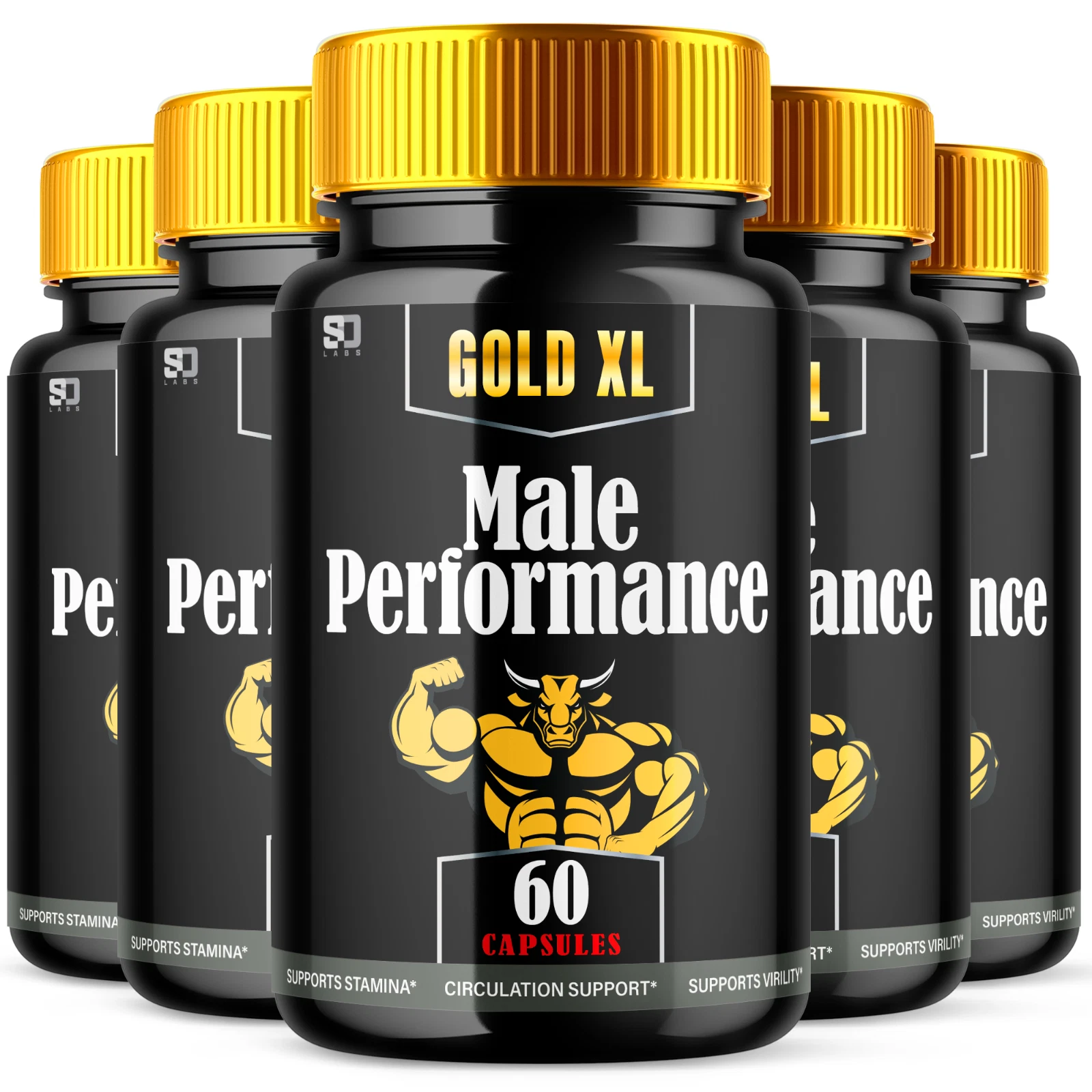 (5 Pack) GoldXL Male Pills - Enhances Energy, Vitality & Stamina - 300 Capsules