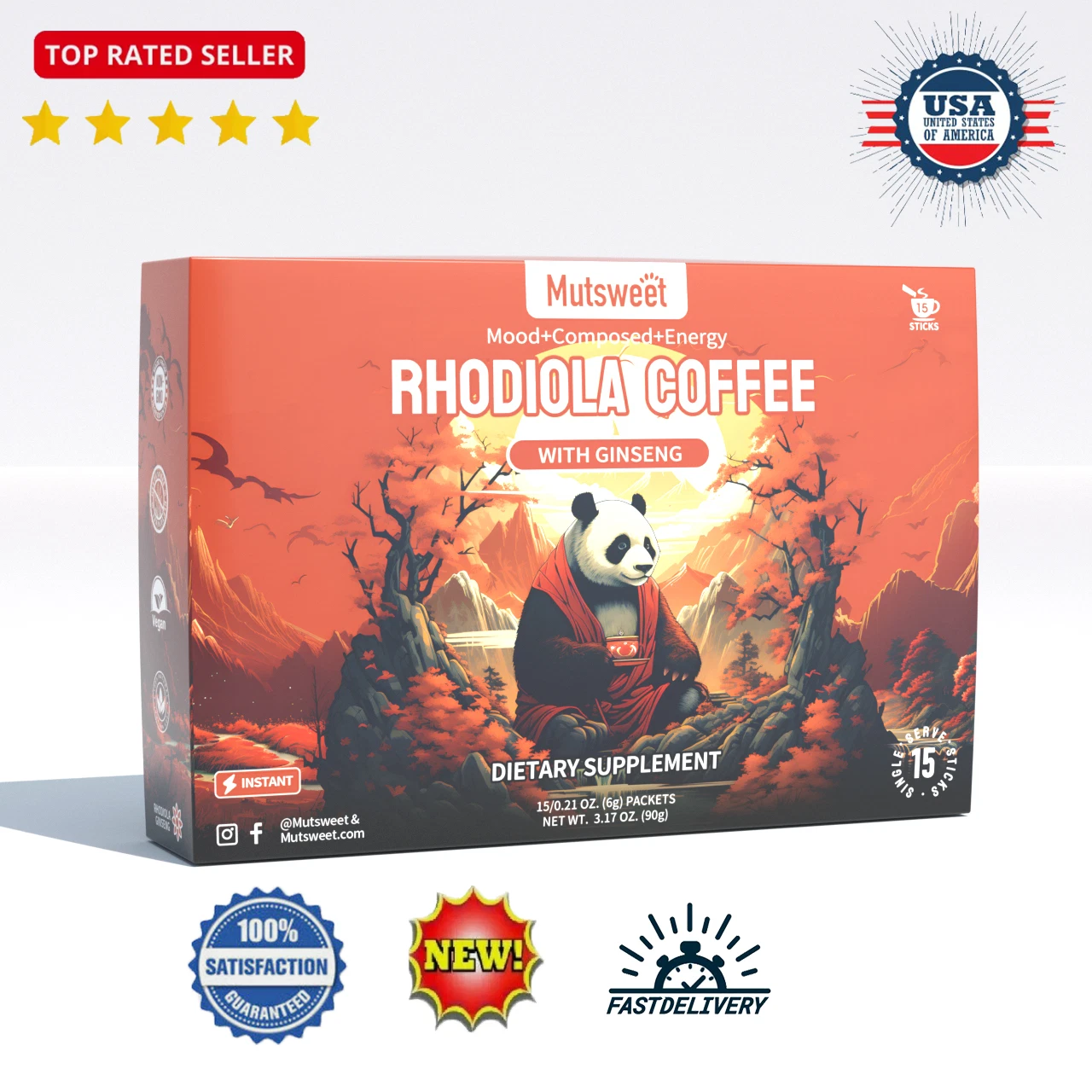 Rhodiola Instant Coffee With Ginseng, Boost Immune,Reduce Stress,Improve mood