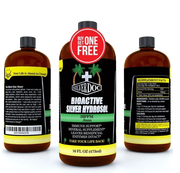 Silver Doc Silver Hydrosol Mineral Supplement- 2 For 1- 32oz Total- Natural Alte