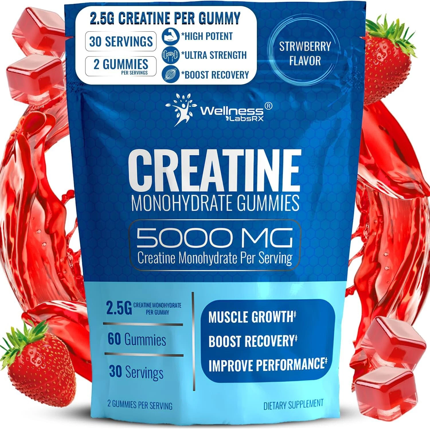 5000mg Creatine Monohydrate Gummies Potent Muscle Growth Recovery All Natural US