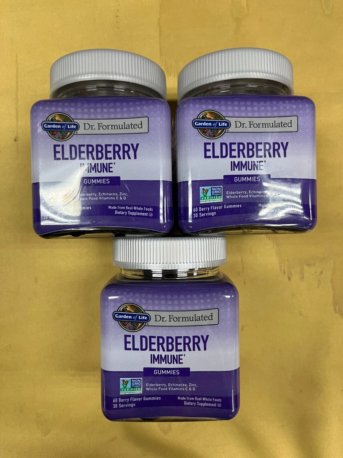 3 Garden of Life Dr. Formulated Elderberry Immune Gummies - 60 Gummies Each READ
