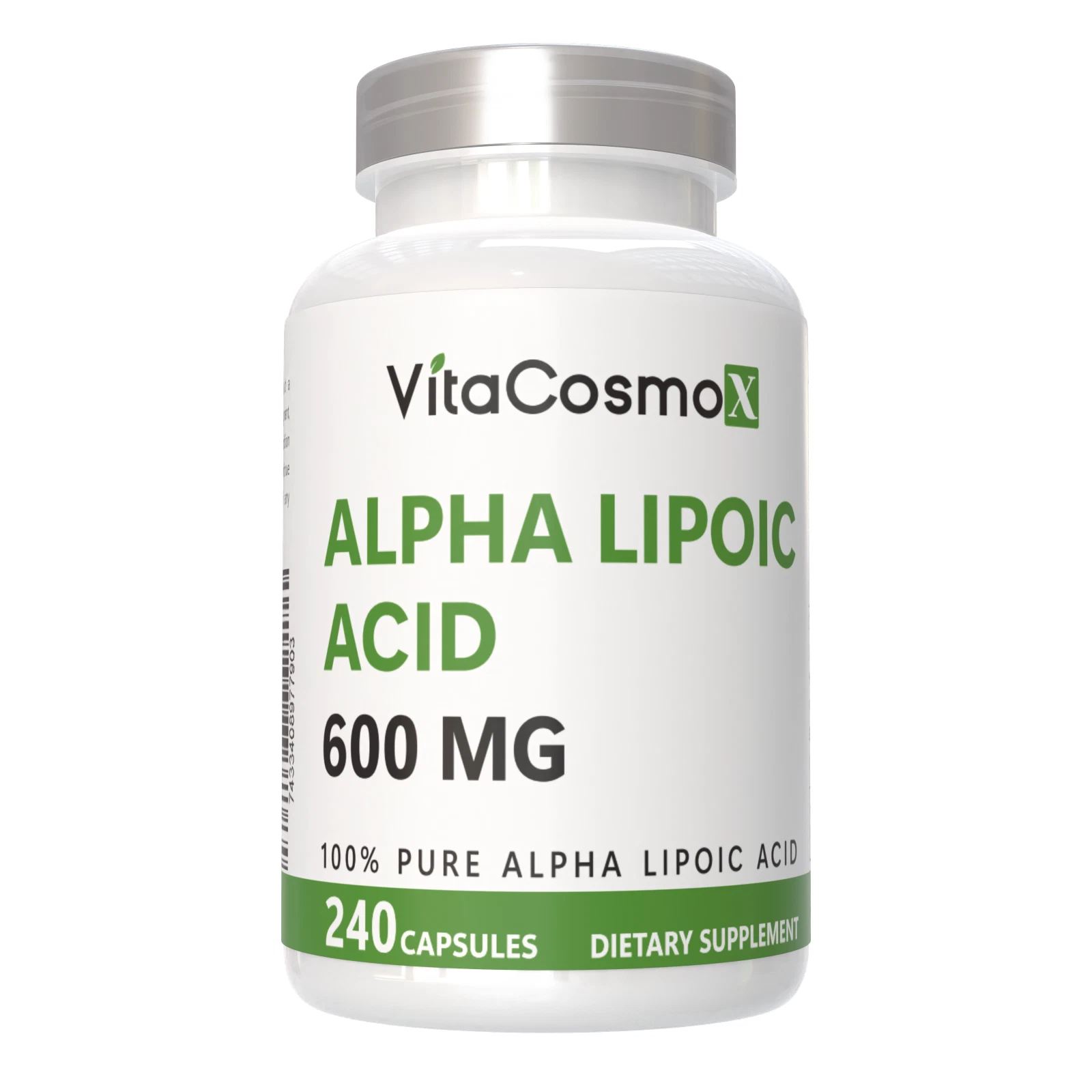 VitaCosmoX Alpha Lipoic Acid (ALA) 600mg Per Serv 240 Vegetable Caps Antioxidant