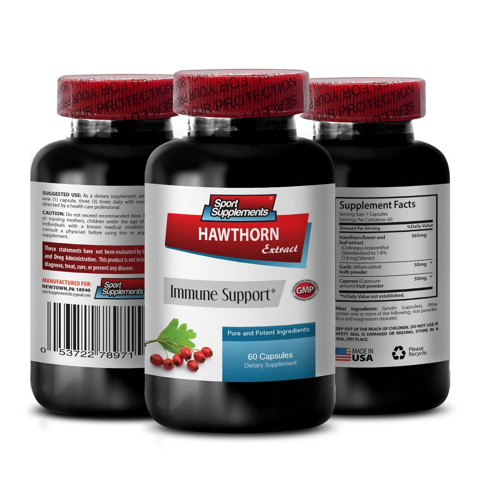 Herbal Harmony - HAWTHORN EXTRACT - Holistic Support - 1 Bottle 60 Capsules